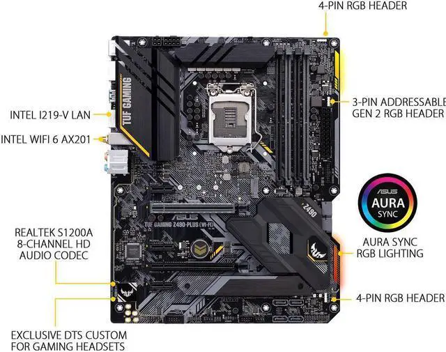 Alt view image 3 of 5 - ASUS TUF GAMING Z490-PLUS (WI-FI) LGA 1200 (Intel 10th Gen) Intel Z490 (WiFi 6) SATA 6Gb/s ATX Intel Motherboard (Dual M.2, 12+2 Power Stages, USB 3.2 Front Panel Type-C, Intel WiFi 6 & 1Gb LAN, Aura
