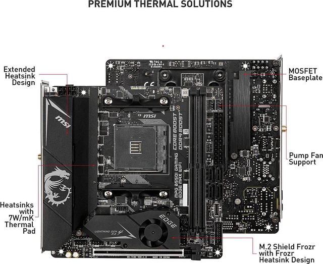 Alt view image 2 of 5 - MSI MPG B550I Gaming Edge MAX WiFi Gaming Motherboard (AMD AM4, DDR4, PCIe 4.0, SATA 6Gb/s, Dual M.2, USB 3.2 Gen 2, HDMI, Wi-Fi AX, Mini-ITX, AMD Ryzen 5000 Series Processors)