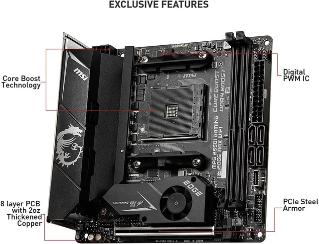 Alt view image 3 of 5 - MSI MPG B550I Gaming Edge MAX WiFi Gaming Motherboard (AMD AM4, DDR4, PCIe 4.0, SATA 6Gb/s, Dual M.2, USB 3.2 Gen 2, HDMI, Wi-Fi AX, Mini-ITX, AMD Ryzen 5000 Series Processors)