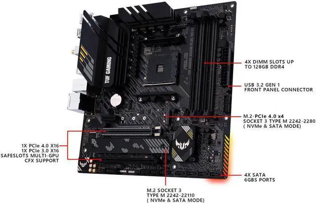 Alt view image 5 of 6 - ASUS TUF GAMING B550M-PLUS (Wi-Fi) AMD AM4 (3rd Gen Ryzen) Micro ATX Gaming Motherboard (PCIe 4.0, 2.5Gb LAN, BIOS FlashBack, HDMI 2.1, USB 3.2 Gen 2, Addressable Gen 2 RGB Header and AURA Sync)