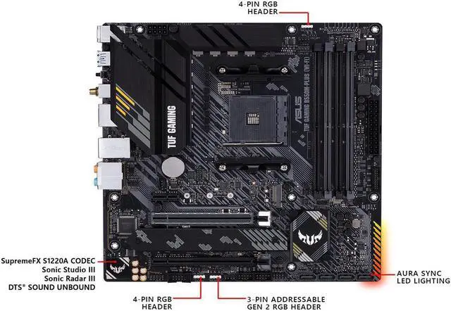 Alt view image 4 of 6 - ASUS TUF GAMING B550M-PLUS (Wi-Fi) AMD AM4 (3rd Gen Ryzen) Micro ATX Gaming Motherboard (PCIe 4.0, 2.5Gb LAN, BIOS FlashBack, HDMI 2.1, USB 3.2 Gen 2, Addressable Gen 2 RGB Header and AURA Sync)