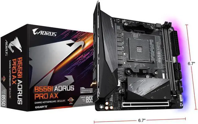 Main image of GIGABYTE B550I AORUS PRO AX AM4 AMD B550 Mini-ITX Motherboard with Dual M.2, SATA 6Gb/s, USB 3.2 Gen 1, WIFI 6, 2.5 GbE LAN, PCIe 4.0