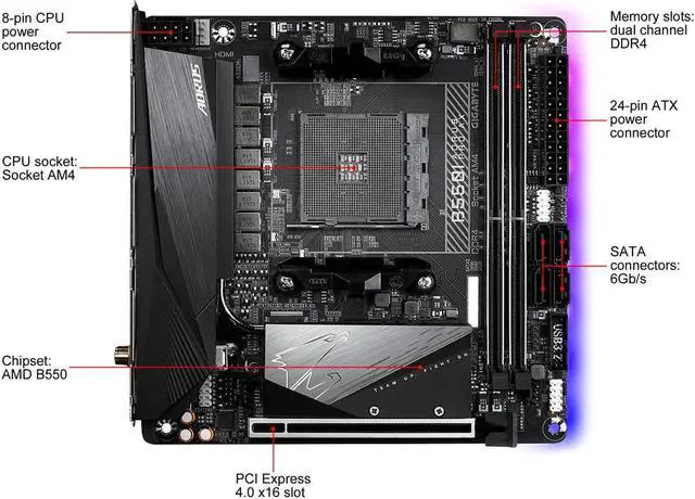 Alt view image 3 of 11 - GIGABYTE B550I AORUS PRO AX AM4 AMD B550 Mini-ITX Motherboard with Dual M.2, SATA 6Gb/s, USB 3.2 Gen 1, WIFI 6, 2.5 GbE LAN, PCIe 4.0