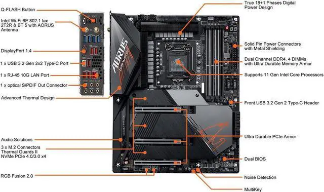 Alt view image 3 of 10 - GIGABYTE Z590 AORUS MASTER LGA 1200 Intel Z590 ATX Motherboard with Triple M.2, PCIe 4.0, USB 3.2 Gen2X2 Type-C, Intel WIFI 6E, AQUANTIA 10GbE LAN