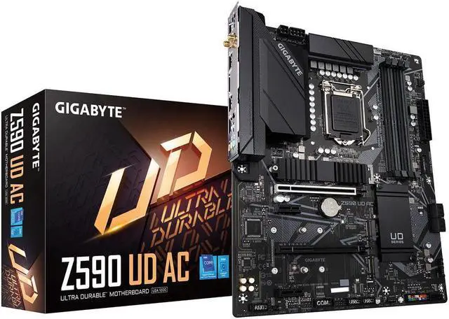Main image of GIGABYTE Z590 UD AC LGA 1200 Intel Z590 ATX Motherboard with Triple M.2, PCIe 4.0, USB 3.2 Gen 2, Intel Wireless-AC, 2.5GbE LAN