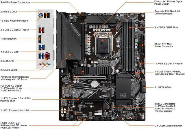 Alt view image 3 of 6 - GIGABYTE Z590 UD LGA 1200 Intel Z590 ATX Motherboard with Triple M.2, PCIe 4.0, USB 3.2 Gen 2, 2.5GbE LAN
