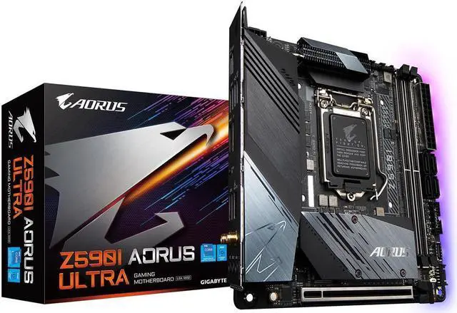 Main image of GIGABYTE Z590I AORUS ULTRA LGA 1200 Intel Z590 Mini-ITX Motherboard with Dual M.2, PCIe 4.0, USB 3.2 Gen2X2 Type-C, Intel WIFI 6, Intel i225V 2.5GbE