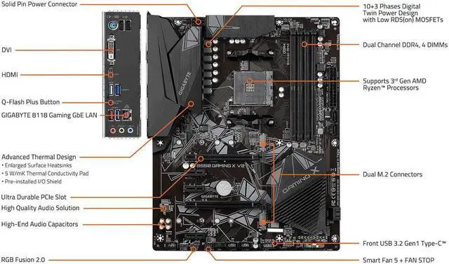 Alt view image 6 of 6 - GIGABYTE B550 GAMING X V2 AM4 AMD B550 SATA 6Gb/s USB 3.0 ATX AMD Motherboard