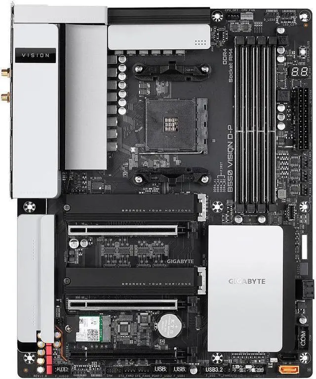 Alt view image 2 of 6 - GIGABYTE B550 VISION D-P AM4 AMD B550 ATX Motherboard with Dual M.2, SATA 6Gb/s, USB 3.2 Type-C with Thunderbolt 3, WIFI 6, Dual 2.5GbE LAN, PCIe 4.0