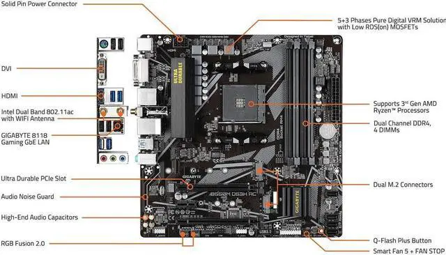 Alt view image 6 of 10 - GIGABYTE B550M DS3H AC AM4 AMD B550 SATA 6Gb/s Micro ATX AMD Motherboard