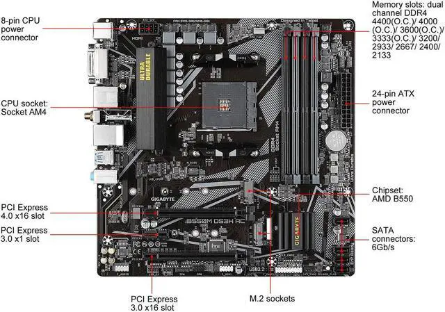 Alt view image 2 of 10 - GIGABYTE B550M DS3H AC AM4 AMD B550 SATA 6Gb/s Micro ATX AMD Motherboard