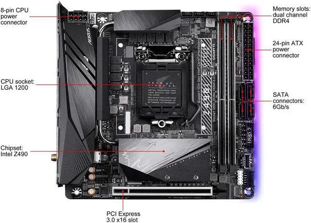 Alt view image 2 of 6 - GIGABYTE Z490I AORUS ULTRA LGA 1200 Intel Z490 Mini-ITX Motherboard with Dual M.2, SATA 6Gb/s, USB 3.2 Gen 2, WIFI 6, 2.5 GbE LAN