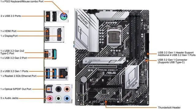 Alt view image 5 of 5 - ASUS PRIME Z590-P LGA 1200 Intel Z590 SATA 6Gb/s ATX Intel Motherboard