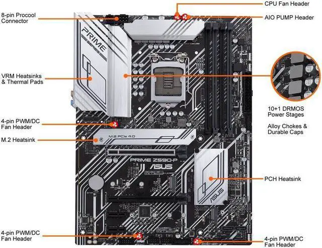 Alt view image 2 of 5 - ASUS PRIME Z590-P LGA 1200 Intel Z590 SATA 6Gb/s ATX Intel Motherboard