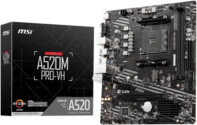 MSI A520M PRO-VH A520M PRO-VH AM4 AMD A520 SATA 6Gbps Micro ATX AMD  Motherboard 