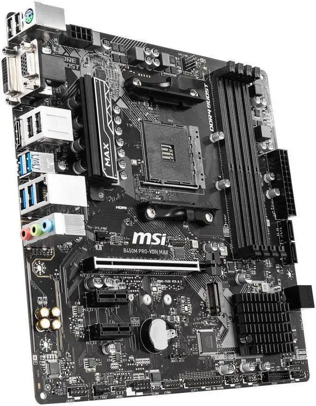 Alt view image 4 of 9 - MSI PRO B450M PRO-VDH MAX AM4 AMD B450 SATA 6Gb/s Micro ATX AMD Motherboard