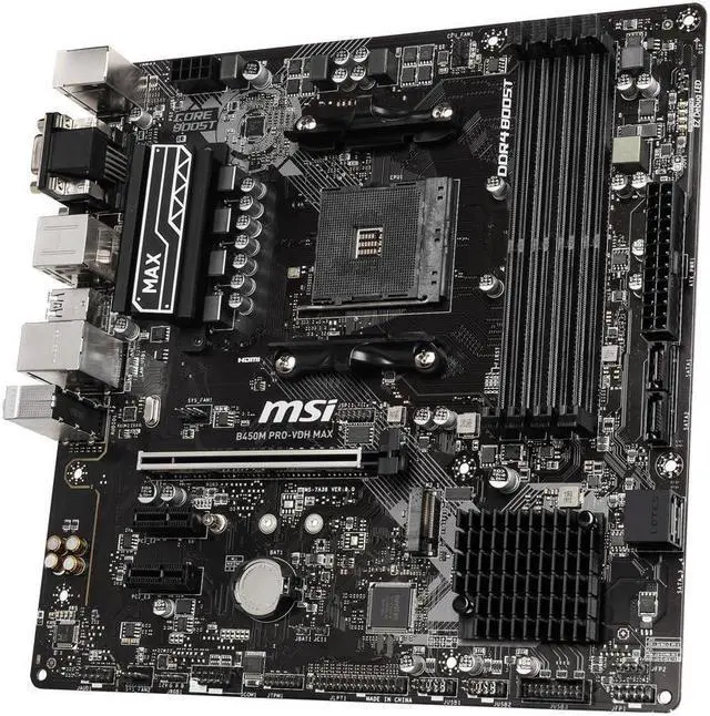 Alt view image 3 of 9 - MSI PRO B450M PRO-VDH MAX AM4 AMD B450 SATA 6Gb/s Micro ATX AMD Motherboard