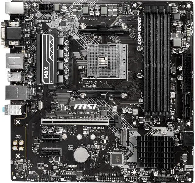 Alt view image 2 of 9 - MSI PRO B450M PRO-VDH MAX AM4 AMD B450 SATA 6Gb/s Micro ATX AMD Motherboard