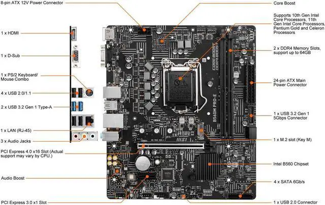 Alt view image 7 of 7 - MSI B560M PRO-E LGA 1200 Intel B560 SATA 6Gb/s Micro ATX Intel Motherboard