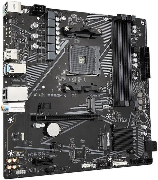 Alt view image 3 of 9 - GIGABYTE B550M K AM4 AMD B550 Micro-ATX Motherboard with Dual M.2, SATA 6Gb/s, USB 3.2 Gen 1, Realtek GbE LAN, PCIe 4.0