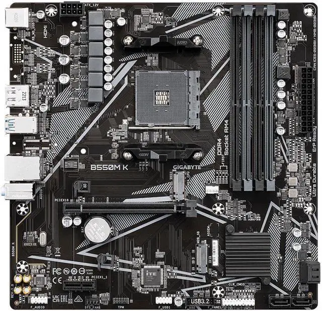 Alt view image 2 of 9 - GIGABYTE B550M K AM4 AMD B550 Micro-ATX Motherboard with Dual M.2, SATA 6Gb/s, USB 3.2 Gen 1, Realtek GbE LAN, PCIe 4.0