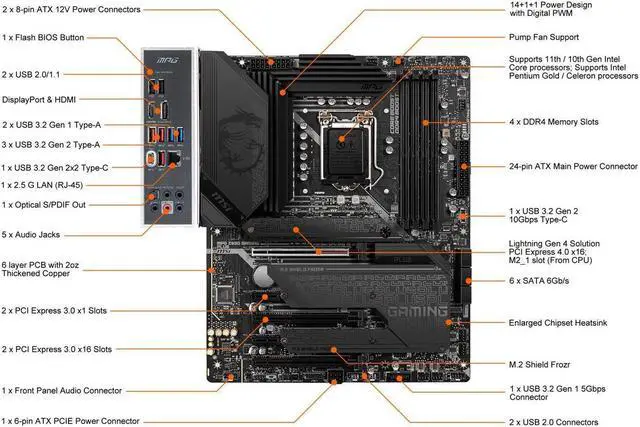 Alt view image 7 of 7 - MSI MPG Z590 GAMING PLUS LGA 1200 Intel Z590 SATA 6Gb/s ATX Intel Motherboard