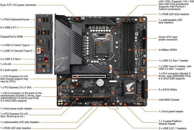 Alt view image 6 of 6 - GIGABYTE B560M AORUS PRO LGA 1200 Micro ATX Intel Motherboard