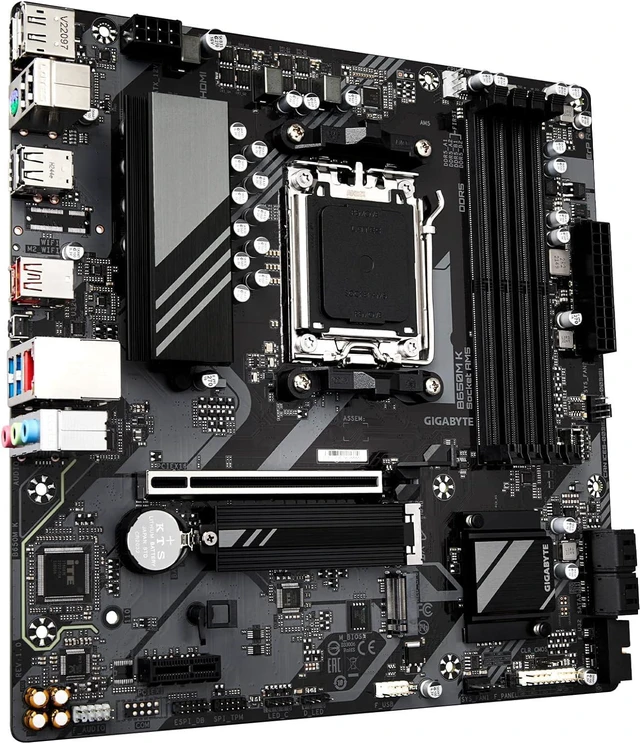 Alt view image 3 of 4 - GIGABYTE B650M K AM5 LGA 1718 AMD B650 M-ATX Motherboard, DDR5, 2x PCIe 4.0 M.2, PCIe 4.0, USB 3.2 Gen2 Type-C, 2.5GbE LAN