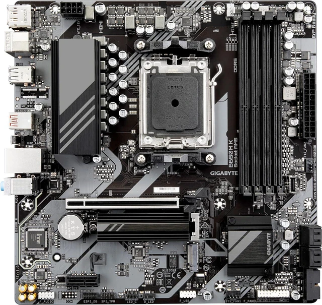 Alt view image 2 of 4 - GIGABYTE B650M K AM5 LGA 1718 AMD B650 M-ATX Motherboard, DDR5, 2x PCIe 4.0 M.2, PCIe 4.0, USB 3.2 Gen2 Type-C, 2.5GbE LAN