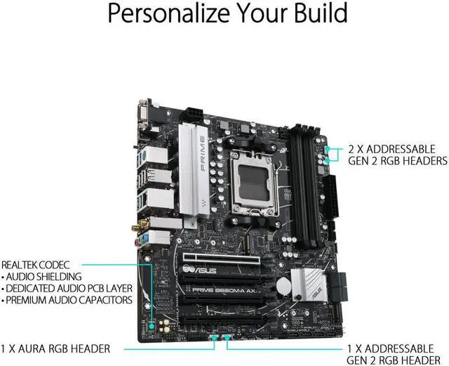 Alt view image 5 of 5 - ASUS Prime B650M-A AX AMD B650(Ryzen 7000) Micro-ATX motherboard(DDR5, PCIe 5.0 M.2 support, 2.5Gb Ethernet, Wi-Fi 6, DisplayPort, HDMI ,USB 3.2 Gen 2 ports, front USB 3.2 Gen 1 Type-C)