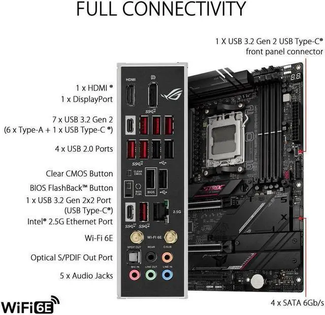 Alt view image 4 of 7 - ASUS ROG STRIX B650E-E GAMING WiFi Socket AM5 (LGA 1718) Ryzen 7000 gaming motherboard(16 + 2 power stages, DDR5, 4x M.2 slots, PCIe® 5.0, WiFi 6E, 2.5G LAN, USB 3.2 Gen 2x2 Type-C® rear I/O port)