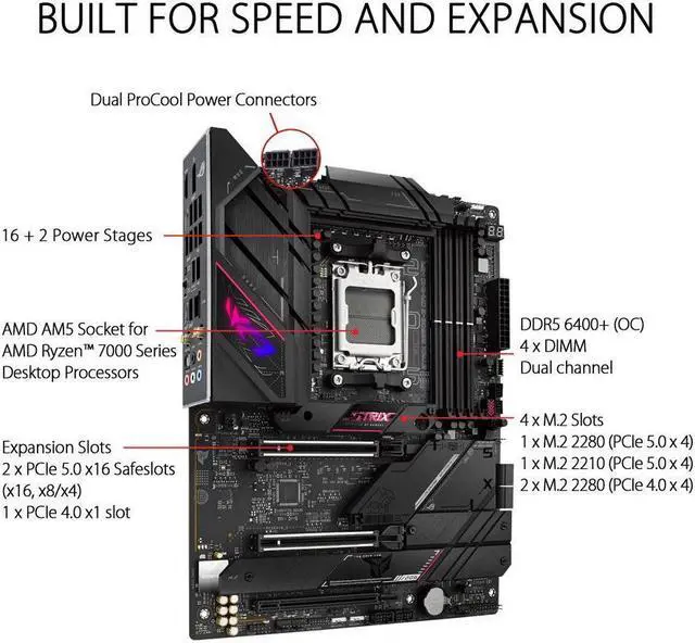 Alt view image 3 of 7 - ASUS ROG STRIX B650E-E GAMING WiFi Socket AM5 (LGA 1718) Ryzen 7000 gaming motherboard(16 + 2 power stages, DDR5, 4x M.2 slots, PCIe® 5.0, WiFi 6E, 2.5G LAN, USB 3.2 Gen 2x2 Type-C® rear I/O port)