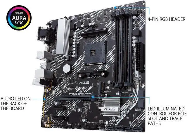 Alt view image 4 of 5 - ASUS Prime B450M-A II AMD AM4 (Ryzen 5000, 3rd/2nd/1st Gen Ryzen Micro ATX Motherboard (128GB DDR4, 4400 O.C.), NVMe, HDMI 2.0b/DVI/D-Sub, USB 3.2 Gen 2, BIOS Flashback, and Aura Sync)
