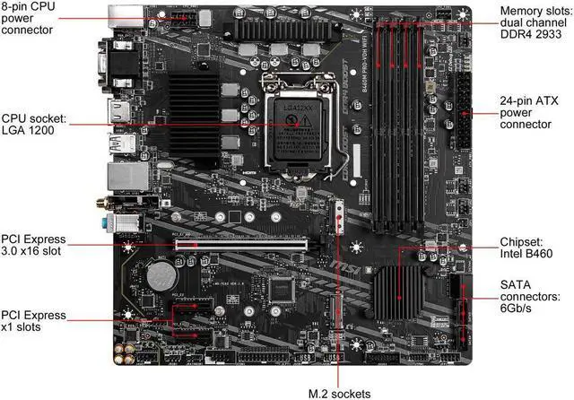 Alt view image 4 of 5 - MSI B460M PRO-VDH WIFI LGA 1200 Intel B460 SATA 6Gb/s Micro ATX Intel Motherboard