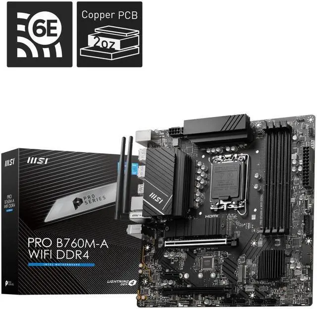 Main image of MSI PRO B760M-A WIFI DDR4 LGA 1700 (Intel 12th&13th Gen)  SATA 6Gb/s Micro ATX Motherboard,WiFi 6,Intel,2.5Gb LAN