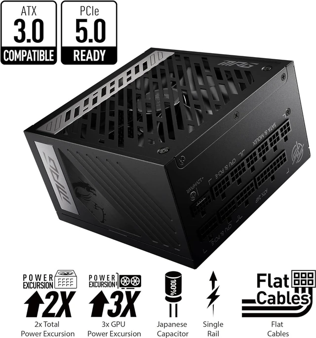 Alt view image 2 of 5 - MSI - MPG A850G PCIE 5.0, 80 GOLD Full Modular Gaming PSU, 12VHPWR Cable, 4080 4070 ATX 3.0 Compatible, 850W Power Supply