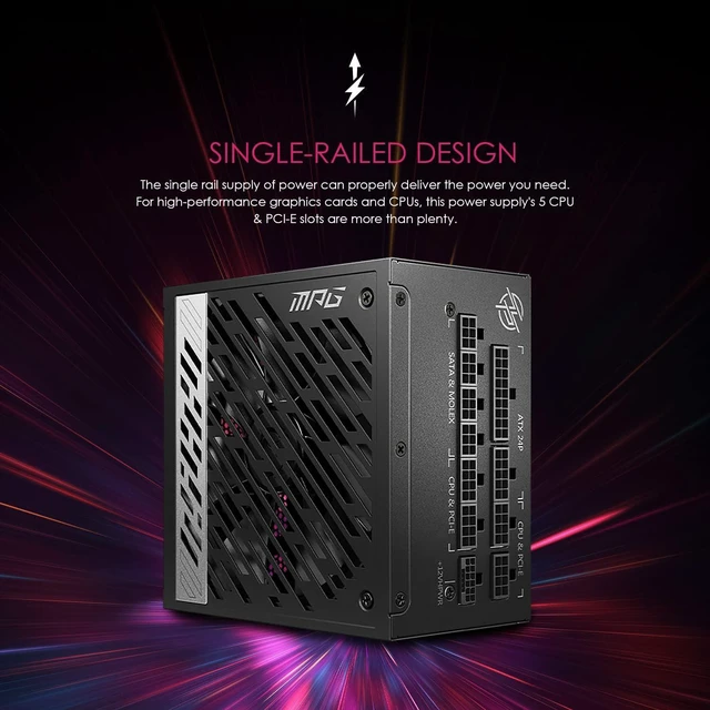 Alt view image 5 of 5 - MSI - MPG A850G PCIE 5.0, 80 GOLD Full Modular Gaming PSU, 12VHPWR Cable, 4080 4070 ATX 3.0 Compatible, 850W Power Supply