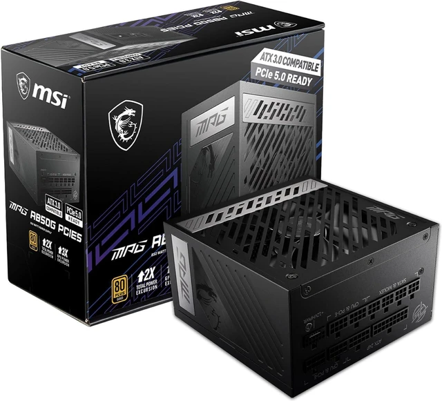 Main image of MSI - MPG A850G PCIE 5.0, 80 GOLD Full Modular Gaming PSU, 12VHPWR Cable, 4080 4070 ATX 3.0 Compatible, 850W Power Supply