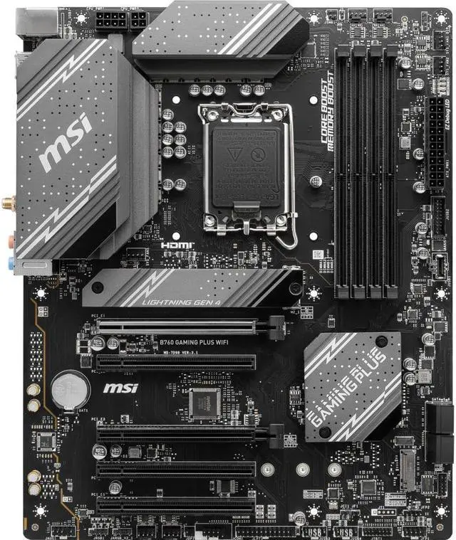 Alt view image 2 of 5 - MSI B760 GAMING PLUS WIFI LGA 1700 (280) DDR5 ATX Motherboards - Intel,  SATA 6Gbps, Wi-Fi 6E, Bluetooth 5.3,  7.1 HD Audio, PCIe 4.0 x16, 2.5G LAN