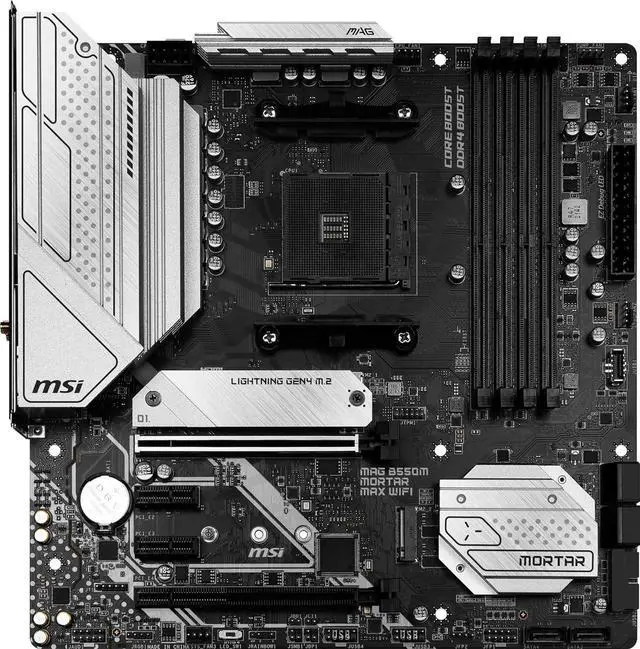 Alt view image 2 of 9 - MSI MAG B550M MORTAR MAX WIFI DDR4 AM4 AMD B550 SATA 6Gb/s Micro-ATX Wi-Fi 6E 2.5Gbps LAN  M.2 (Key-E)  Motherboards - AMD