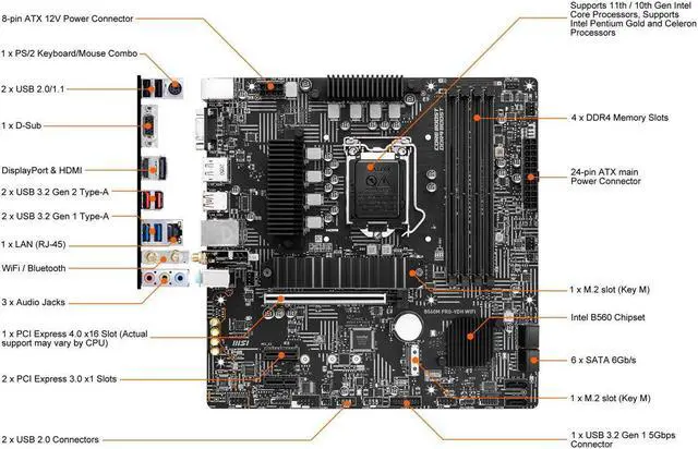 Alt view image 7 of 7 - MSI B560M PRO-VDH WiFi (mATX, 11th/10th Gen Intel Core, LGA 1200 Socket, DDR4, PCIe 4, CFX, M.2 Slots, USB 3.2, 2.5G LAN, DP/HDMI)