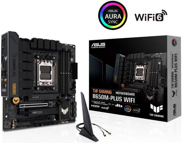 Main image of ASUS TUF GAMING B650M-PLUS WIFI Socket AM5 (LGA 1718) Ryzen 7000 mATX gaming motherboard(14 power stages, PCIe 5.0 M.2 support, DDR5 memory, 2.5 Gb Ethernet, WiFi 6, USB4  support and Aura Sync)