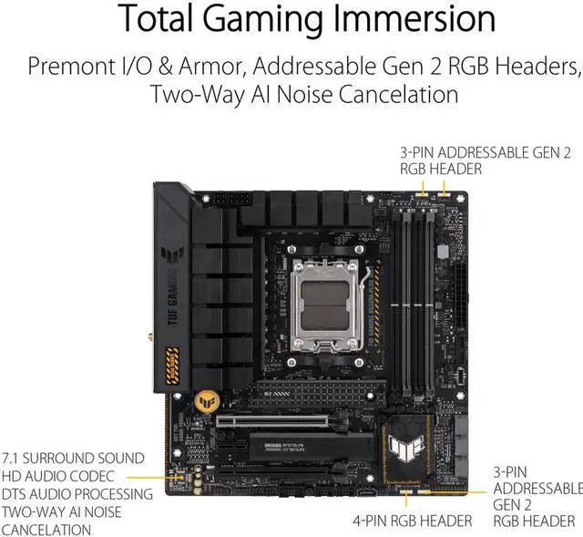 Alt view image 4 of 5 - ASUS TUF GAMING B650M-PLUS WIFI Socket AM5 (LGA 1718) Ryzen 7000 mATX gaming motherboard(14 power stages, PCIe 5.0 M.2 support, DDR5 memory, 2.5 Gb Ethernet, WiFi 6, USB4  support and Aura Sync)