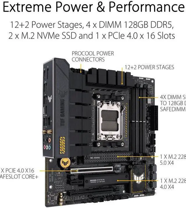 Alt view image 2 of 5 - ASUS TUF GAMING B650M-PLUS WIFI Socket AM5 (LGA 1718) Ryzen 7000 mATX gaming motherboard(14 power stages, PCIe 5.0 M.2 support, DDR5 memory, 2.5 Gb Ethernet, WiFi 6, USB4  support and Aura Sync)