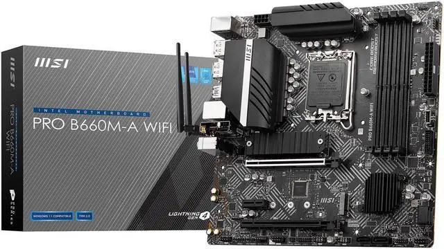 Main image of MSI PRO B660M-A WIFI DDR5 LGA 1700 Intel B660 SATA 6Gb/s Micro ATX Intel Motherboard