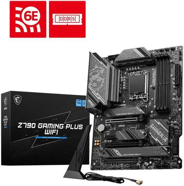 Main image of MSI Z790 GAMING PLUS WIFI LGA 1700 Intel Z790 SATA 6Gb/s ATX DDR5 PCI-E x16 slot Wi-Fi 6E 2.5Gbps LAN 4x M.2  EZ Debug LED Motherboard