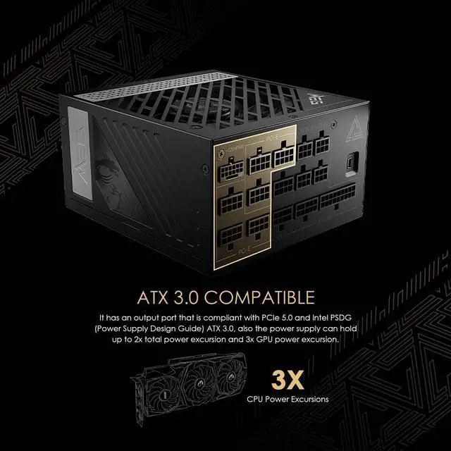 Alt view image 4 of 9 - MSI - MEG Ai1300P PCIE 5.0, 80 PLATINUM Full Modular Gaming PSU, 12VHPWR Cable, 4080 4090 ATX 3.0 Compatible, 1300W Power Supply