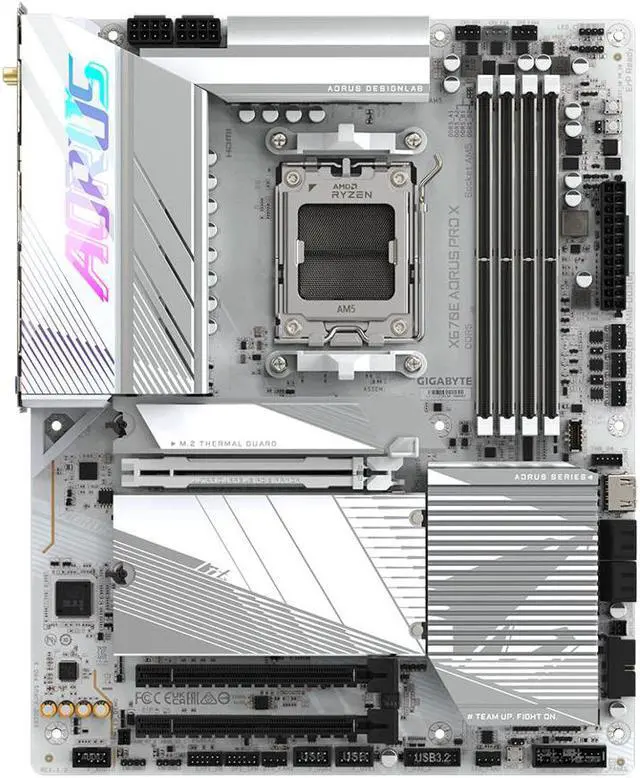 Alt view image 2 of 9 - GIGABYTE X670E AORUS PRO X  AM5 LGA 1718 AMD X670E ATX Motherboard DDR5, Quad M.2, PCIe 5.0, USB 3.2 Gen2X2 Type-C, WiFi 7, Intel 2.5GbE LAN, Q-Flash Plus, EZ-Latch Plus