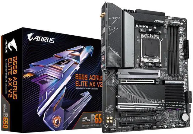 Main image of GIGABYTE B650 AORUS ELITE AX V2 AM5 LGA 1718 AMD B650 ATX Motherboard, DDR5, Triple M.2, PCIe 5.0, USB 3.2 Gen2X2 Type-C, WiFi 6E, 2.5GbE LAN, Q-Flash Plus, EZ-Latch