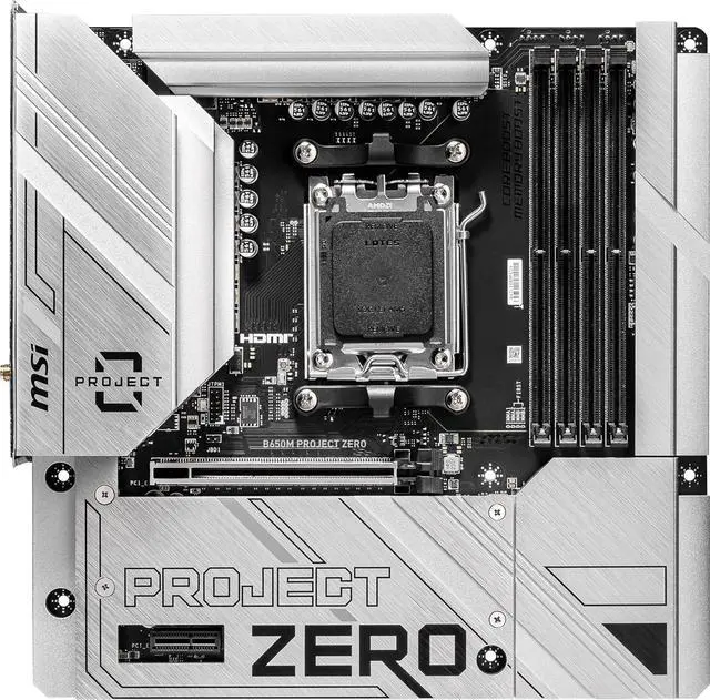Alt view image 2 of 5 - MSI B650M PROJECT ZERO AM5 AMD B650 Ryzen 7000 SATA DDR5 PCI-E x16 slot 2x M.2 Wi-Fi 6E Bluetooth 6Gb/s mATX Back Connect Design Motherboard